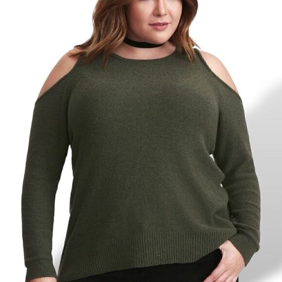 Torrid Olive Green Cold Shoulder Lace Up Long Sleeve Sweater Sz 2X - Picture 3 of 13